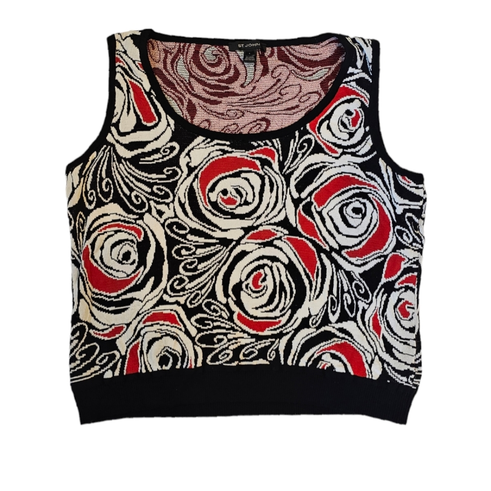 St. John Sleeveless Knit Top Black/Red/White